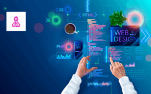 A laptop displaying a responsive website designed by a website designing company in Goa, with Sanctify team member working, featuring Goa beach visuals.